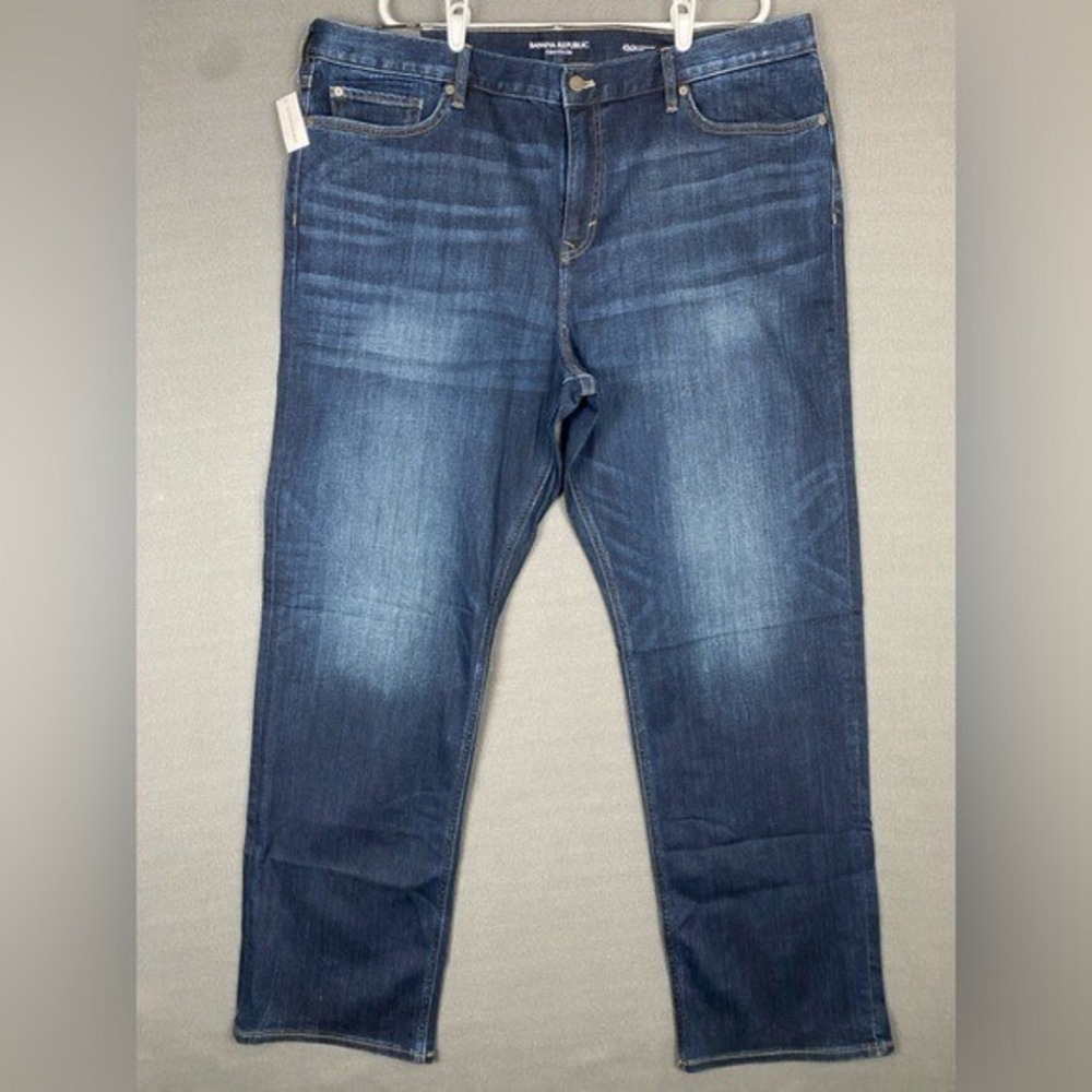 NEW Banana Republic Traveler Jeans Men's 42x34 Straight Fit Dark Wash Denim